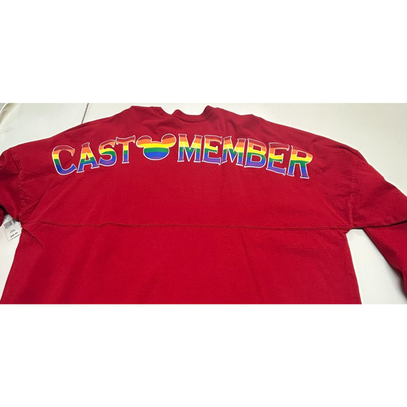 Disney Parks Spirt Jersey Mens XL Red Mickey Mouse Rainbow Pride Cast Member NWT - Picture 6 of 11